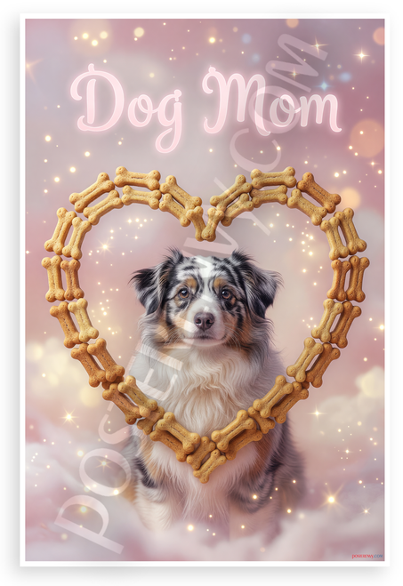 Dog Mom Miniature American Shepherd Dog Bone Heart Whimsical 12x18 US Made Poster