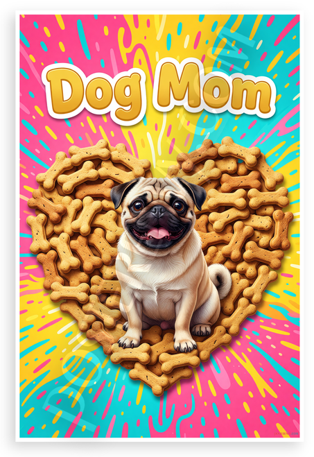Dog Mom Pug in Bone Treat Heart Playful 12x18 US Made Poster