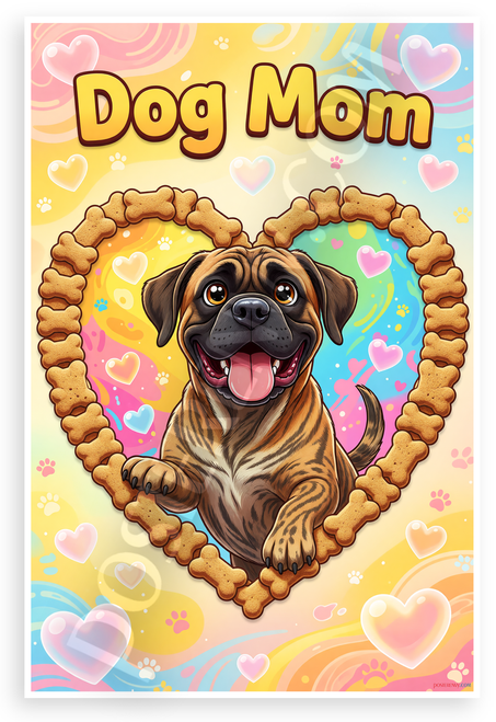 Dog Mom Mastiff in Dog Bone Heart Whimsical Cartoon 12x18 US Made Poster