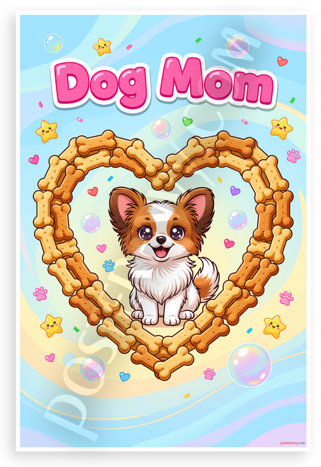 Dog Mom Papillon Puppy Dog Bone Heart Whimsical 12x18 US Made Poster