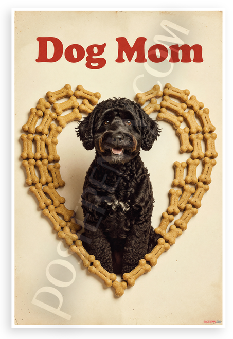 Dog Mom Portuguese Water Dog Dog Bone Heart Vintage 12x18 US Made Poster