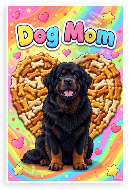 Dog Mom Newfoundland Dog Bone Treat Heart Playful 12x18 US Made Poster