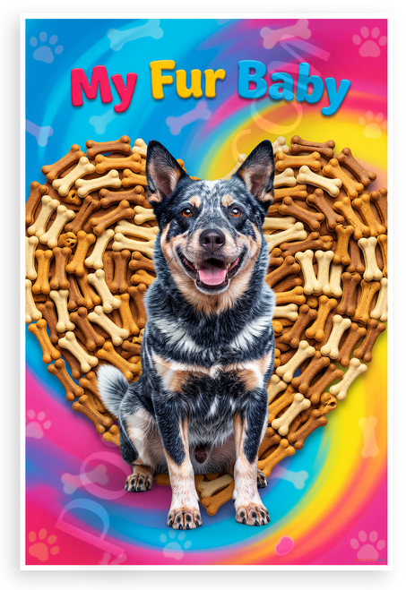 My Fur Baby Australian Cattle Dog Dog Bone Treats Heart 12x18 US Made Poster