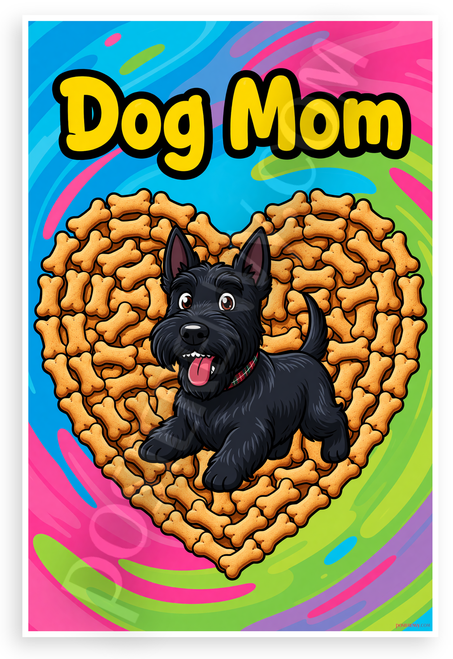 Dog Mom Scottish Terrier Dog Bone Heart Cartoon 12x18 US Made Poster