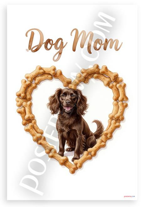 Dog Mom Boykin Spaniel Dog Bone Heart Whimsical 12x18 US Made Poster