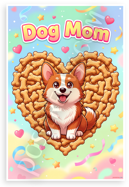 Dog Mom Cardigan Welsh Corgi Dog Bone Heart Whimsical 12x18 US Made Poster