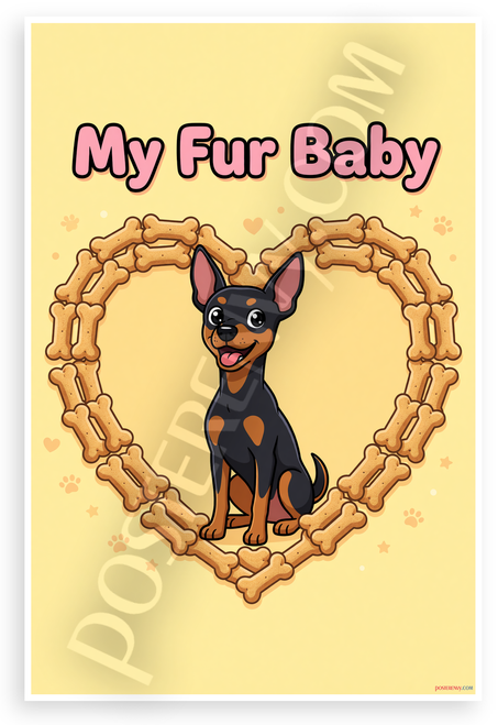 My Fur Baby Miniature Pinscher Dog Bone Heart Cartoon 12x18 US Made Poster