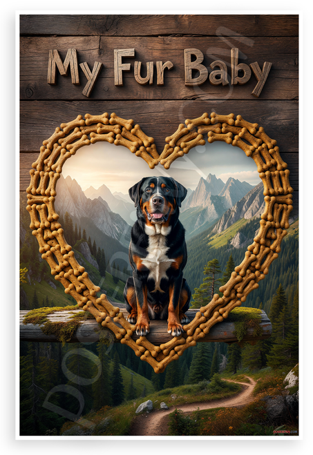 My Fur Baby Great Swiss Mountain Dog Dog Bone Heart Mountains 12x18 US Made Poster