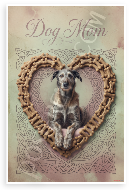 Dog Mom Irish Wolfhound Dog Bone Heart Vintage 12x18 US Made Poster