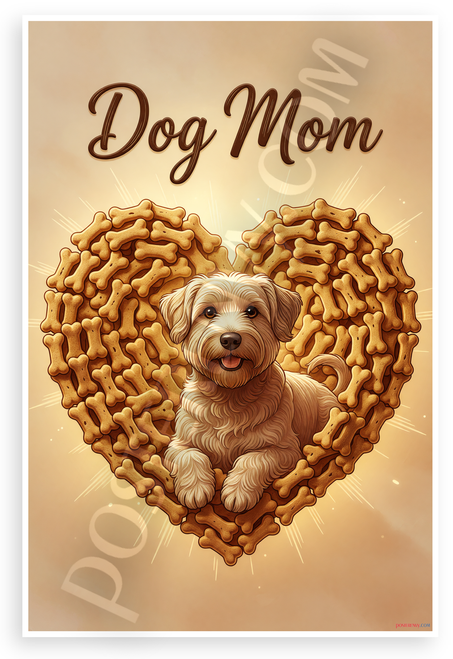 Dog Mom Soft Coated Wheaten Terrier Dog Bone Heart Art 12x18 US Made Poster
