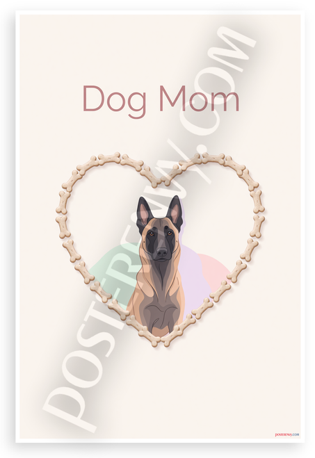 Belgian Malinois Dog Mom Bone Heart Minimalist 12x18 US Made Poster