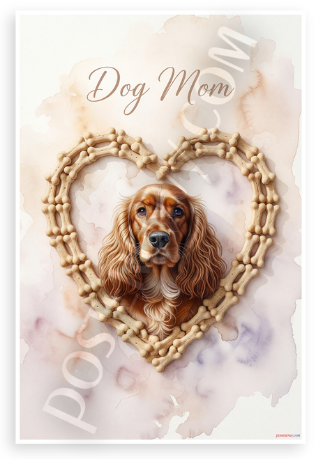 Dog Mom English Cocker Spaniel Dog Bone Heart Watercolor 12x18 US Made Poster