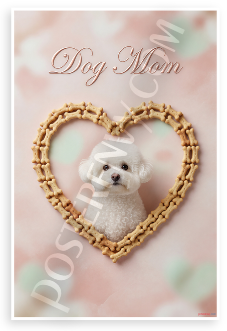 Dog Mom Bichon Frise in Dog Bone Heart Pastel 12x18 US Made Poster