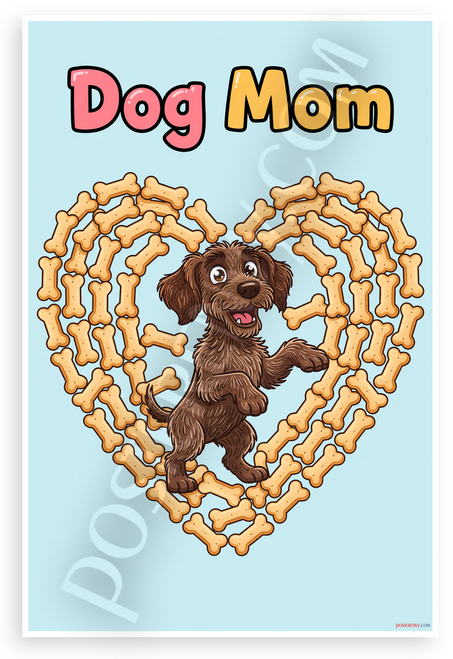 Dog Mom Cartoon German Wirehaired Pointer Bone Heart 12x18 US Made Poster