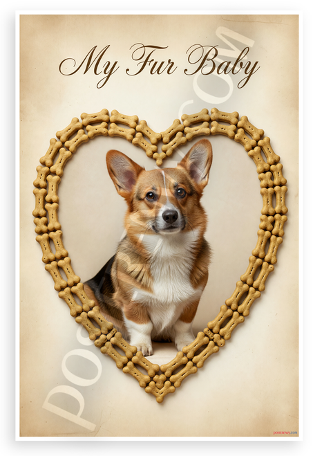 My Fur Baby Cardigan Welsh Corgi Dog Bone Heart Frame Vintage 12x18 US Made Poster