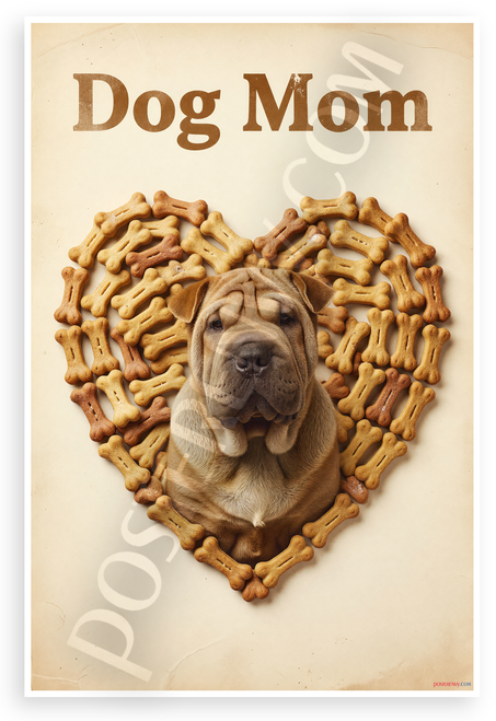Dog Mom Chinese Shar-Pei Dog Bone Heart Vintage 12x18 US Made Poster