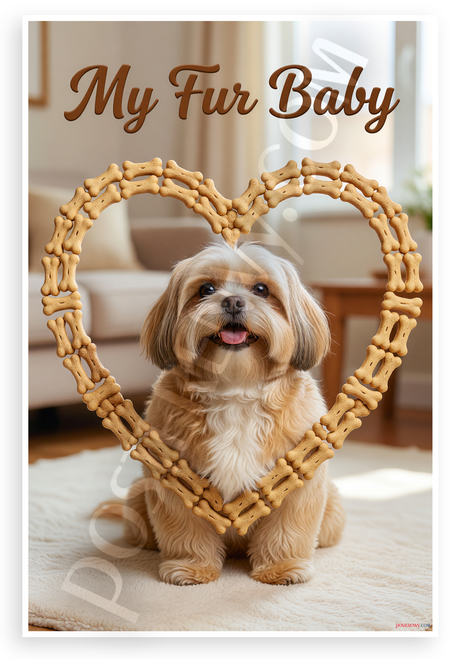 My Fur Baby Lhasa Apso Dog Bone Heart Frame 12x18 US Made Poster