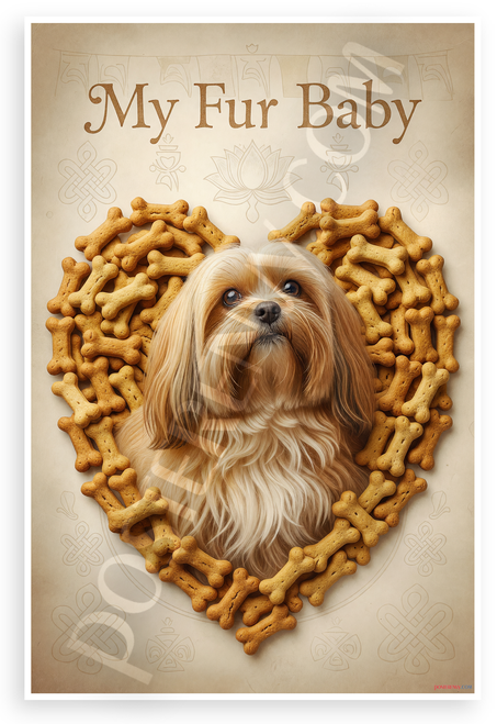 My Fur Baby Lhasa Apso Dog Bone Heart Vintage 12x18 US Made Poster