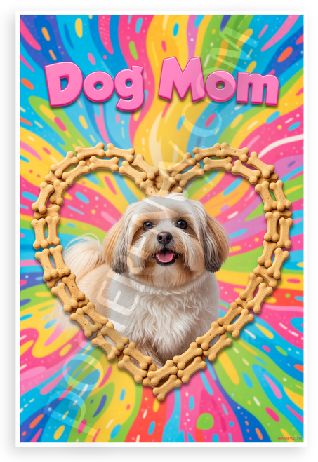 Dog Mom Lhasa Apso Dog Bone Heart Playful 12x18 US Made Poster
