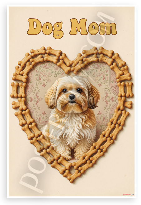 Dog Mom Lhasa Apso Bone Heart Frame Whimsical Vintage 12x18 US Made Poster