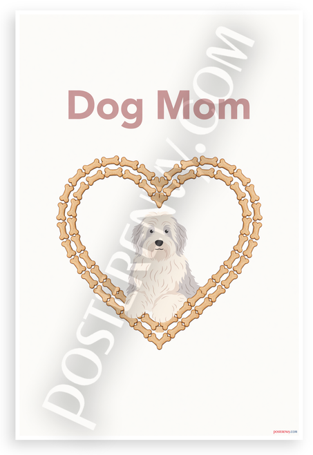 Old English Sheepdog Dog Mom Bone Heart Minimalist 12x18 US Made Poster