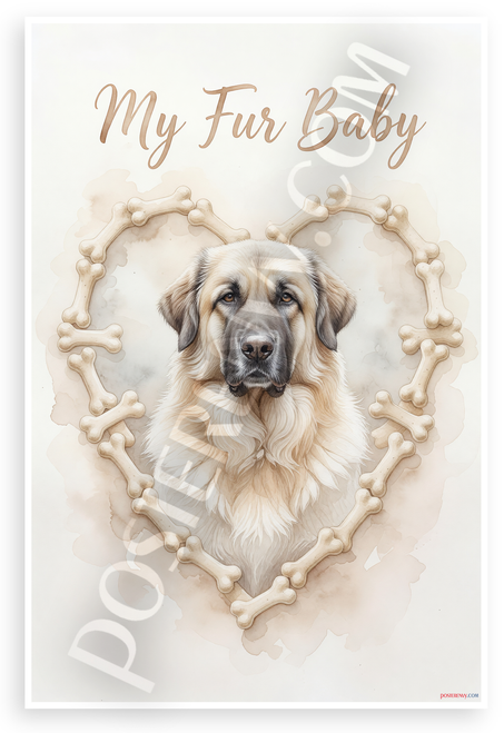 My Fur Baby Anatolian Shepherd Dog Bone Heart Watercolor 12x18 US Made Poster