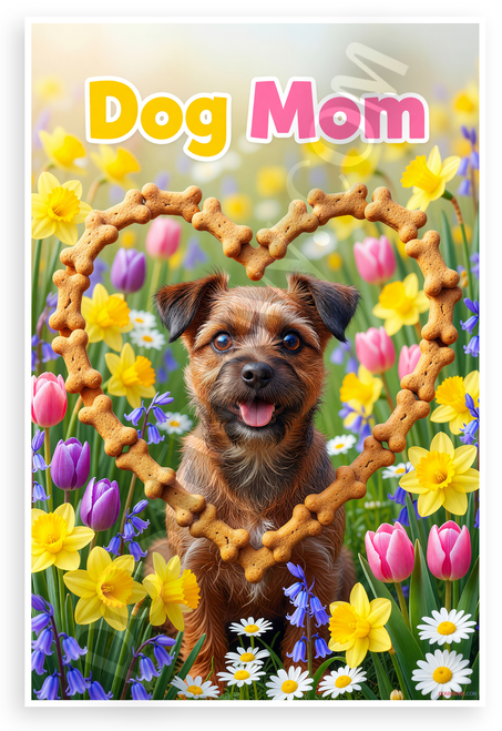 Dog Mom Border Terrier in Bone Heart Spring Flowers 12x18 US Made Poster