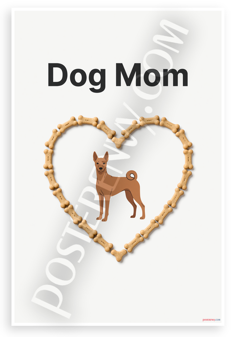Dog Mom Basenji in Bone Heart Minimalist 12x18 US Made Poster