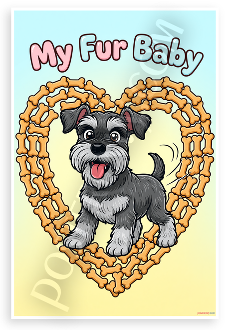 My Fur Baby Standard Schnauzer Dog Bone Heart Cartoon 12x18 US Made Poster