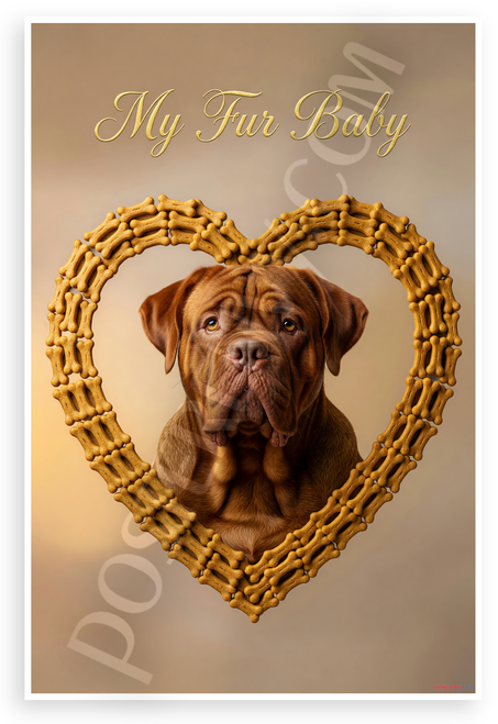 My Fur Baby Dogue de Bordeaux Dog Bone Heart Frame 12x18 US Made Poster