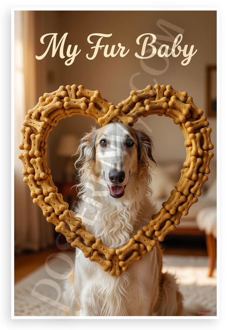 My Fur Baby Borzoi Dog Bone Treat Heart Frame 12x18 US Made Poster