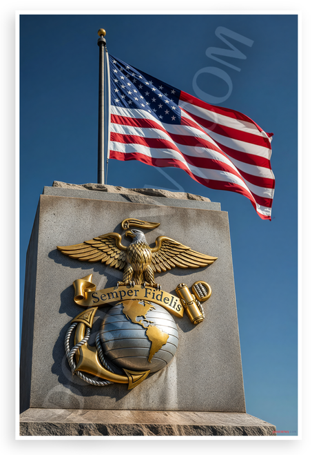 Semper Fidelis US Marine Corps Emblem American Flag Patriotic 12x18 US Made Poster