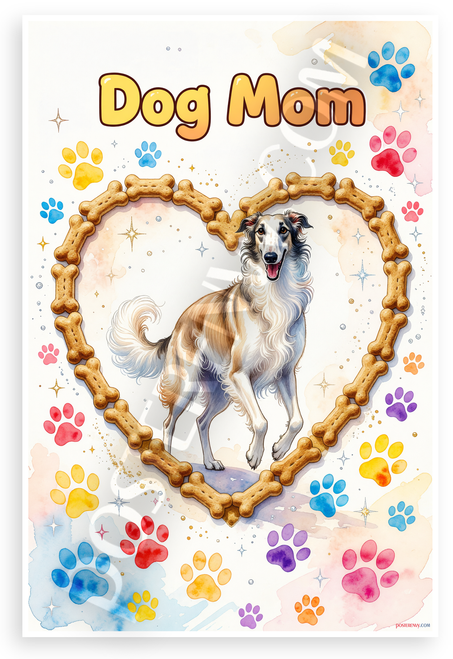 Dog Mom Borzoi in Bone Heart Playful 12x18 US Made Poster