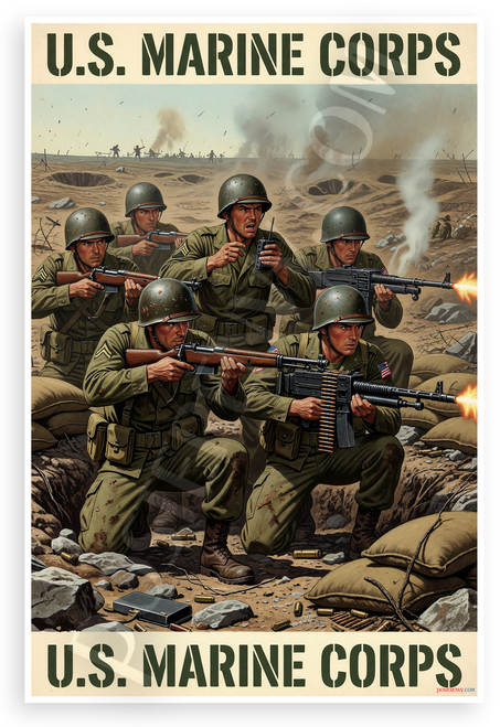 U.S. Marine Corps Vintage Combat Marines Patriotic 12x18 US Made Poster