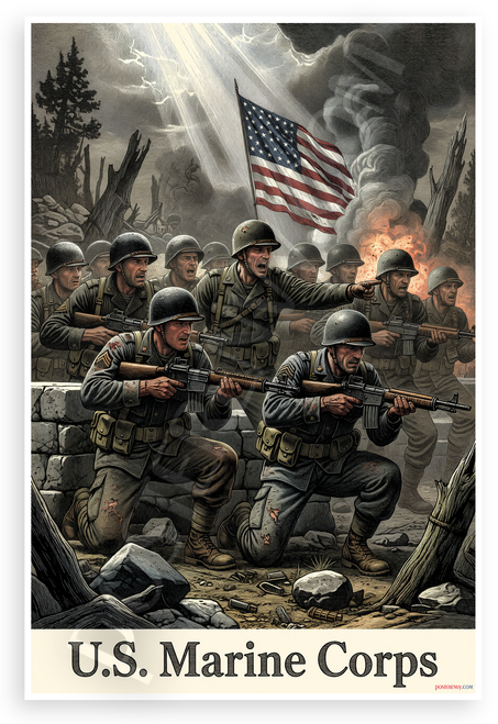 U.S. Marine Corps Vintage Iwo Jima Flag Raising Patriotic 12x18 US Made Poster