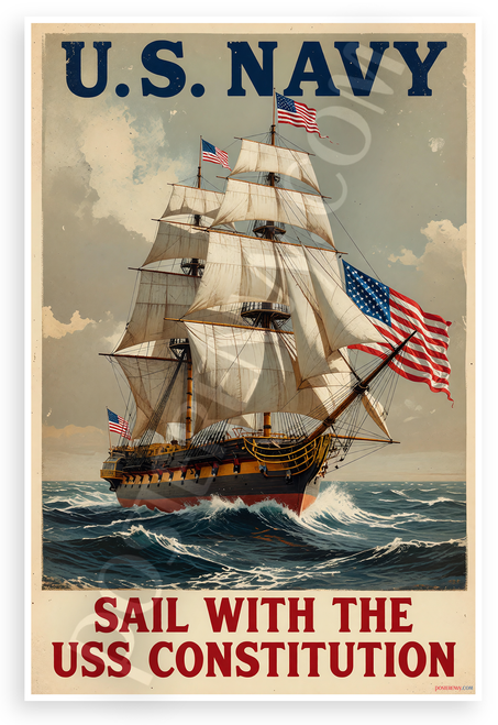 USS Constitution Sail with US Navy Vintage Patriotic 12x18 US Made Poster