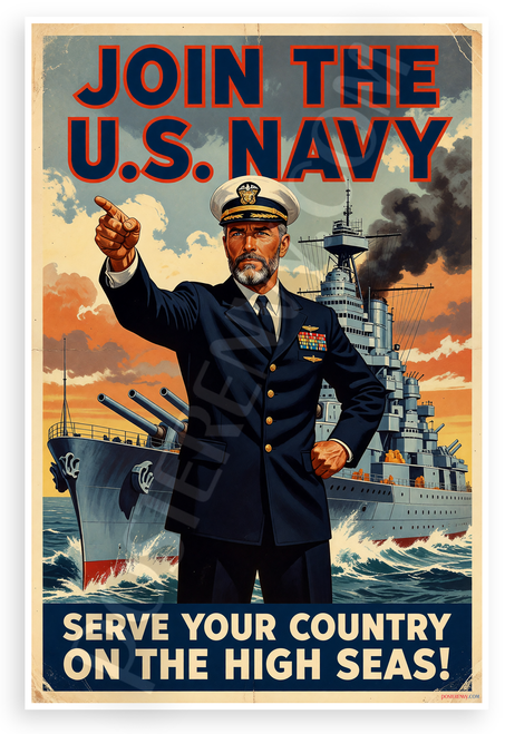 Join the US Navy Serve Your Country on the High Seas Vintage Recruitment 12x18 US Made Poster