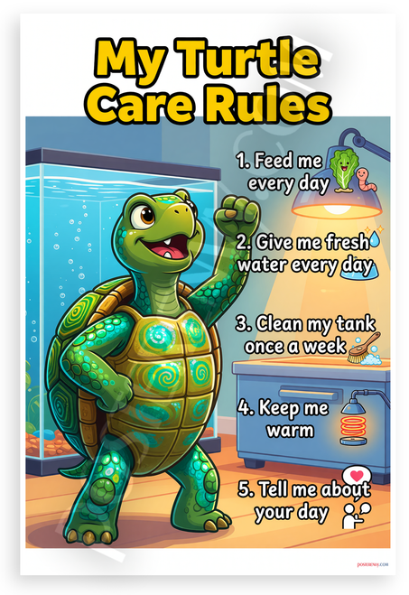 My Turtle Care Rules Whimsical Educational 12x18 US Made Poster