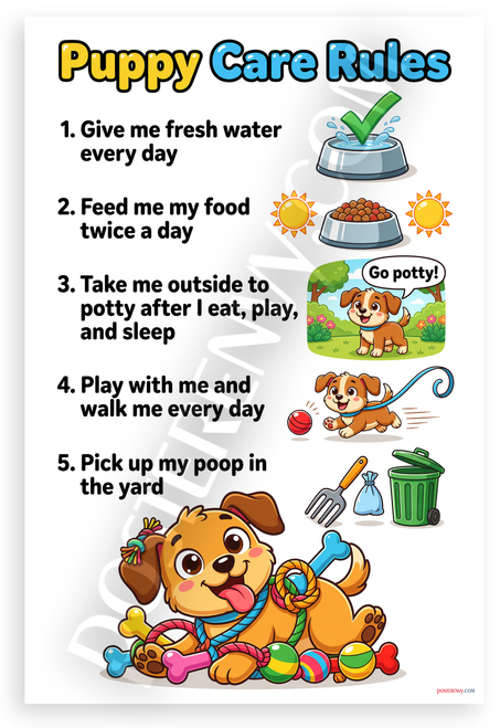 Puppy Care Rules Educational Cartoon 12x18 US Made Poster
