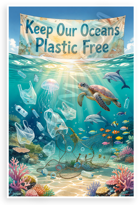 Keep Our Oceans Plastic Free Ocean Conservation Environmental 12x18 US Made Poster