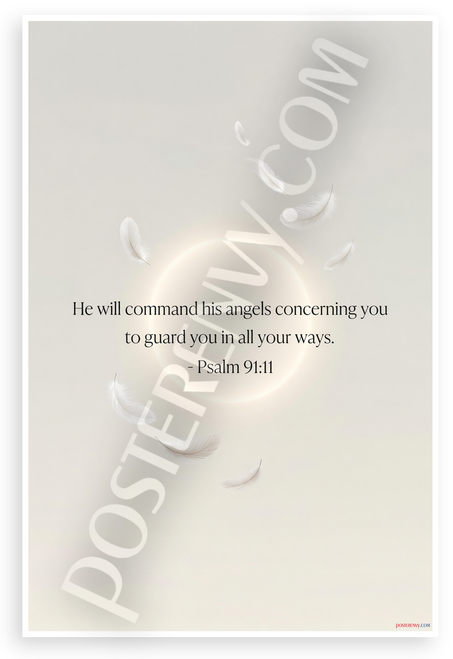Psalm 91:11 'He Will Command His Angels' Inspirational 12x18 US Made Poster