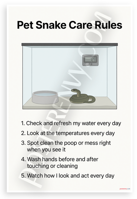 Pet Snake Care Rules Educational 12x18 US Made Poster