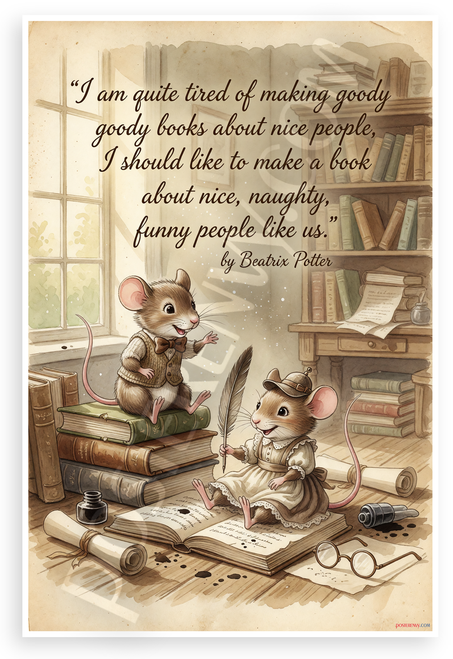 Beatrix Potter "I Am Quite Tired of Making Goody Goody Books" Quote 12x18 US Made Poster