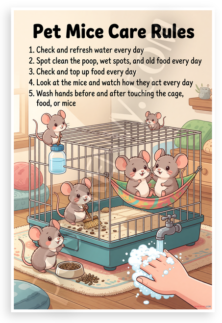 Pet Mice Care Rules Educational 12x18 US Made Poster