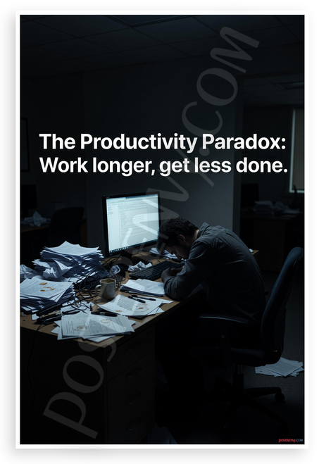 Productivity Paradox Work Longer Get Less Done Inspirational 12x18 US Made Poster