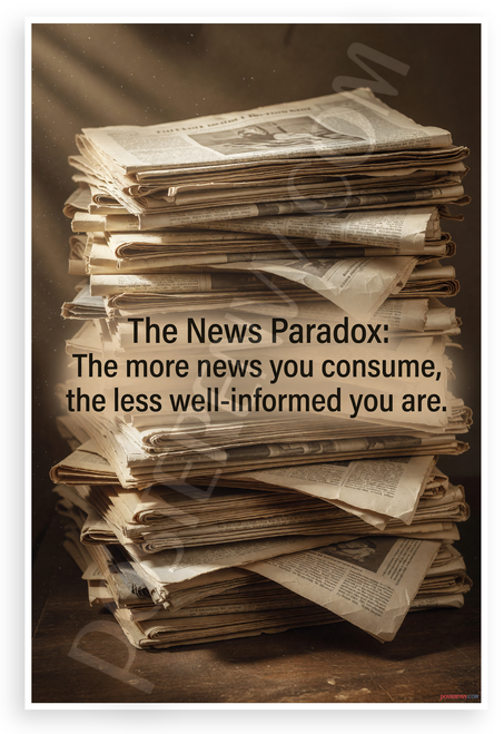 "The News Paradox: The More News You Consume, the Less Well-Informed You Are" Inspirational 12x18 US Made Poster