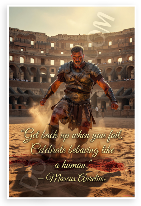 Marcus Aurelius 'Get Back Up When You Fail' Gladiator Inspirational 12x18 US Made Poster