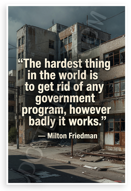 Milton Friedman "Hardest Thing Government Program" Quote 12x18 US Made Poster
