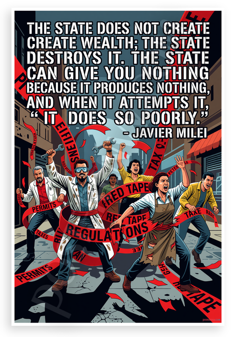 Javier Milei 'The State Does Not Create Wealth' Libertarian 12x18 US Made Poster