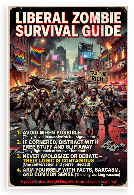 Liberal Zombie Survival Guide Satirical Funny 12x18 US Made Poster